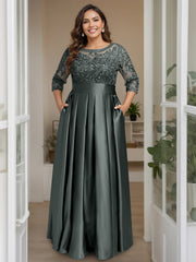 A Line Princess Scoop 3 4 Length Sleeves Floor Length Plus Size Mother Of The Bride Dresses With Bow Sequins