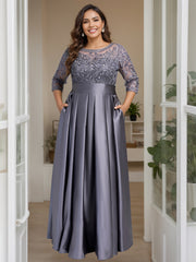 A Line Princess Scoop 3 4 Length Sleeves Floor Length Plus Size Mother Of The Bride Dresses With Bow Sequins