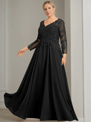A Line Princess V Neck 3 4 Length Sleeves Floor Length Plus Size Mother Of The Bride Dresses With Sequins