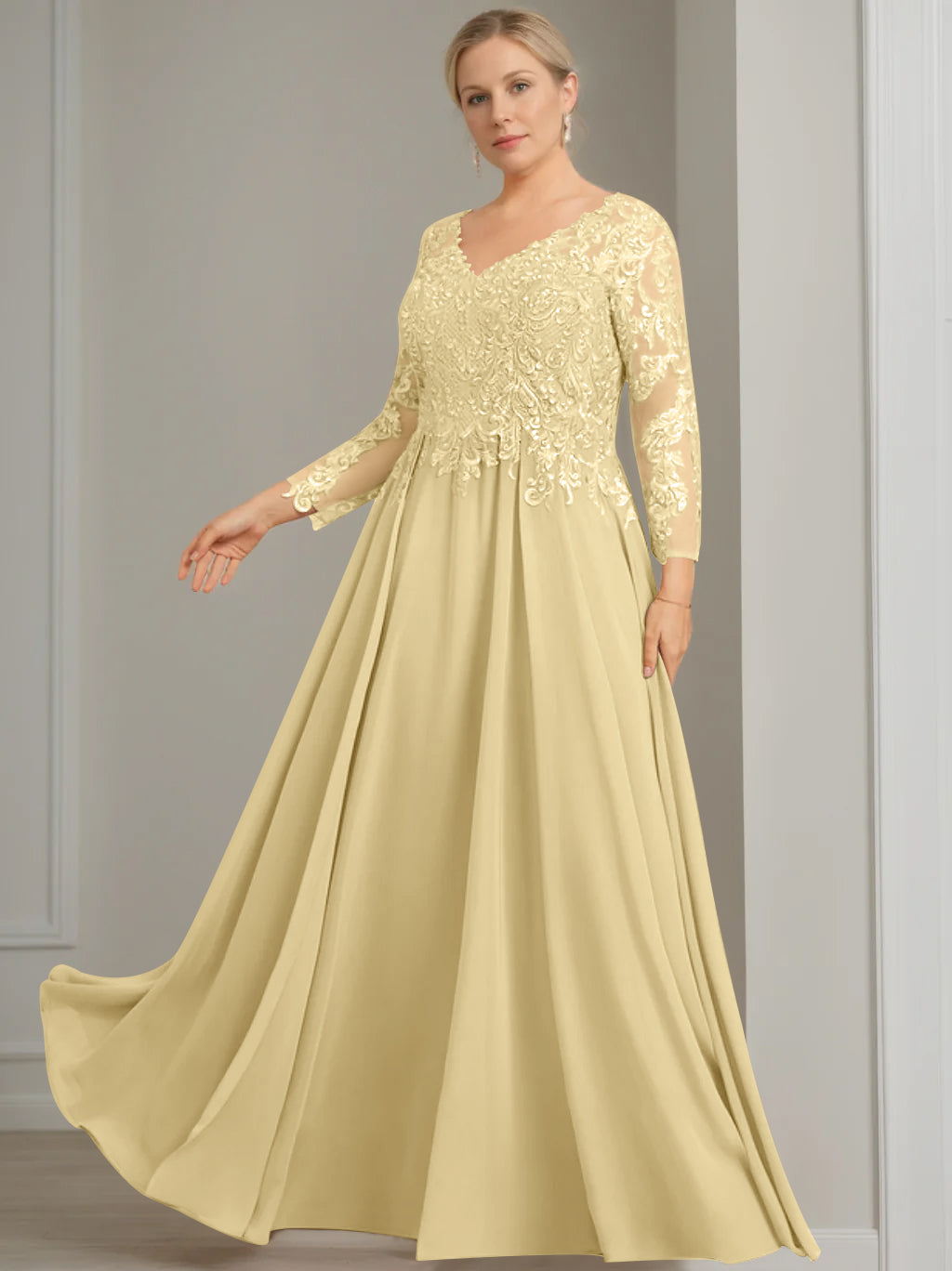 A Line Princess V Neck 3 4 Length Sleeves Floor Length Plus Size Mother Of The Bride Dresses With Sequins
