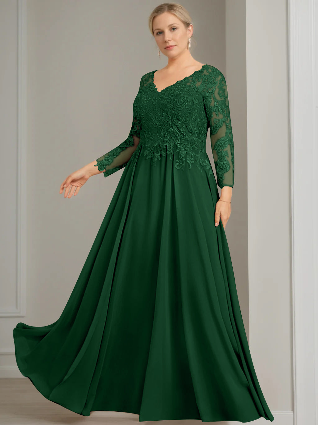 A Line Princess V Neck 3 4 Length Sleeves Floor Length Plus Size Mother Of The Bride Dresses With Sequins