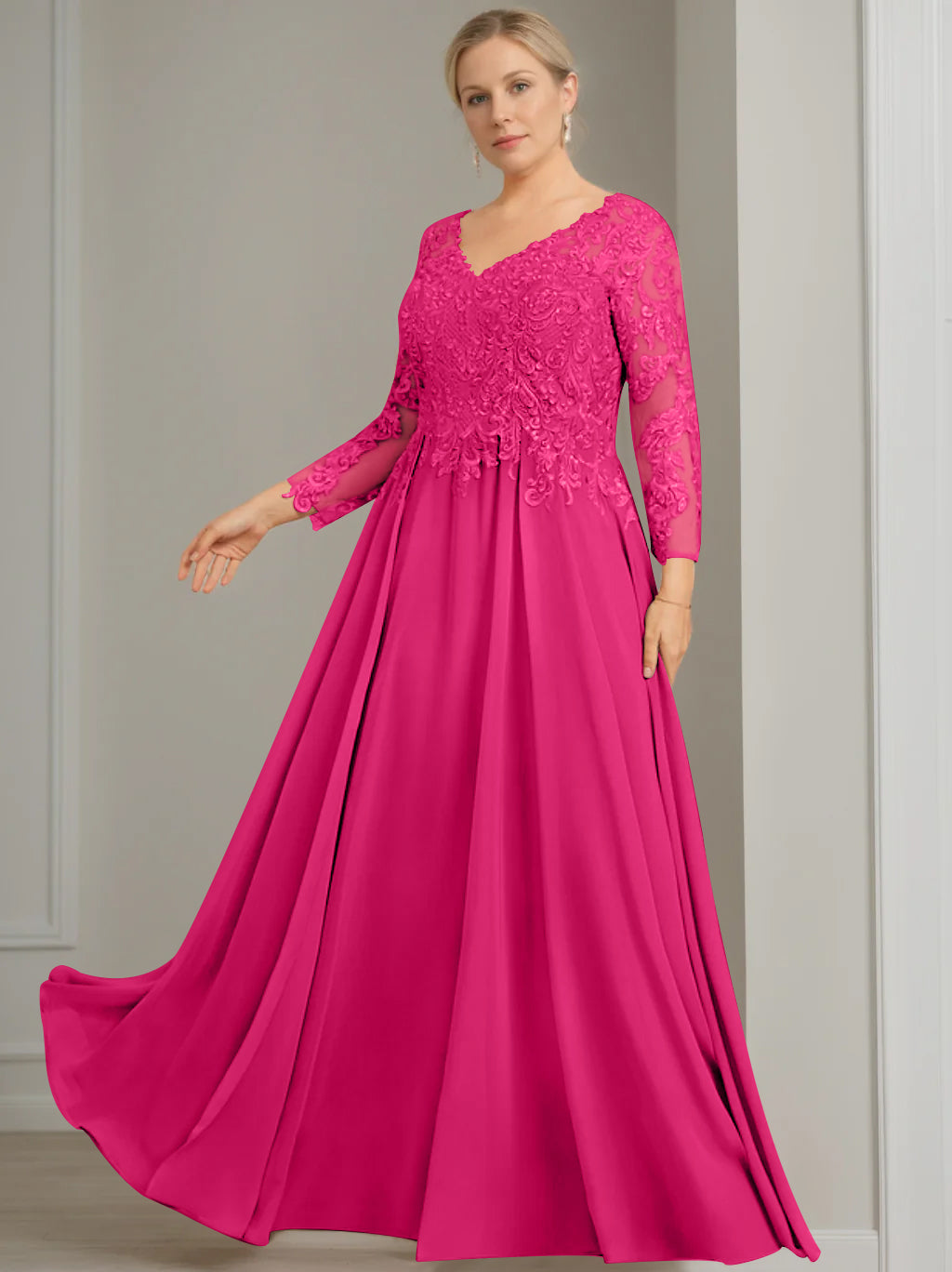 A Line Princess V Neck 3 4 Length Sleeves Floor Length Plus Size Mother Of The Bride Dresses With Sequins