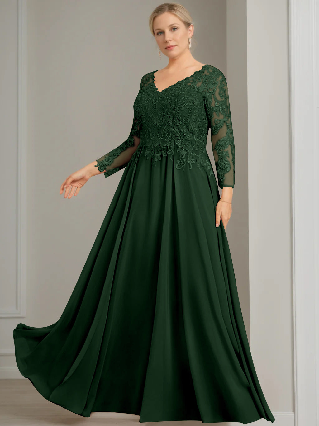 A Line Princess V Neck 3 4 Length Sleeves Floor Length Plus Size Mother Of The Bride Dresses With Sequins