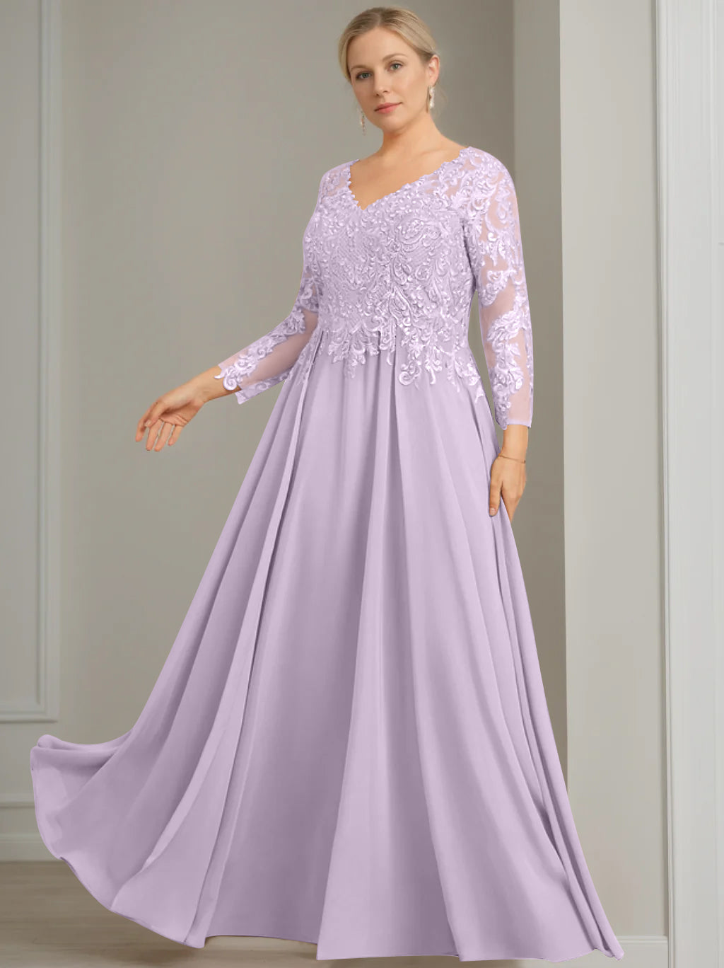 A Line Princess V Neck 3 4 Length Sleeves Floor Length Plus Size Mother Of The Bride Dresses With Sequins