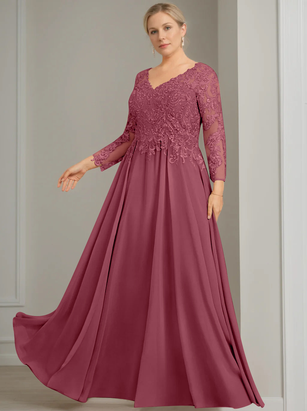 A Line Princess V Neck 3 4 Length Sleeves Floor Length Plus Size Mother Of The Bride Dresses With Sequins