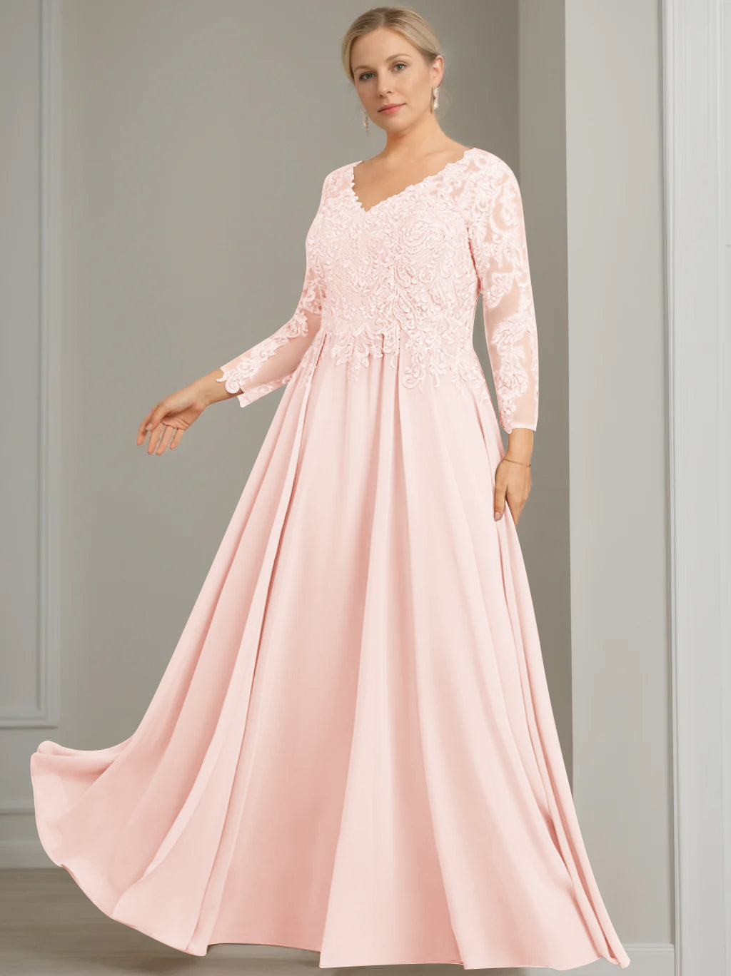 A Line Princess V Neck 3 4 Length Sleeves Floor Length Plus Size Mother Of The Bride Dresses With Sequins
