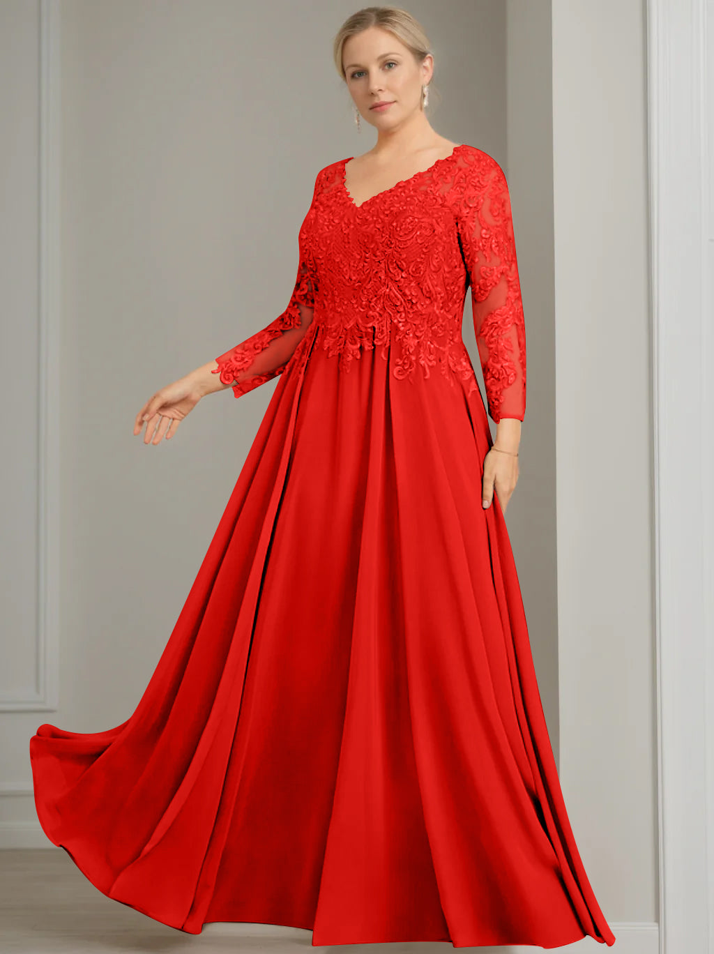 A Line Princess V Neck 3 4 Length Sleeves Floor Length Plus Size Mother Of The Bride Dresses With Sequins
