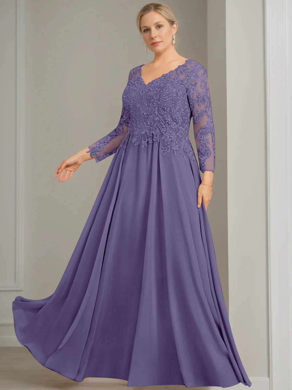 A Line Princess V Neck 3 4 Length Sleeves Floor Length Plus Size Mother Of The Bride Dresses With Sequins