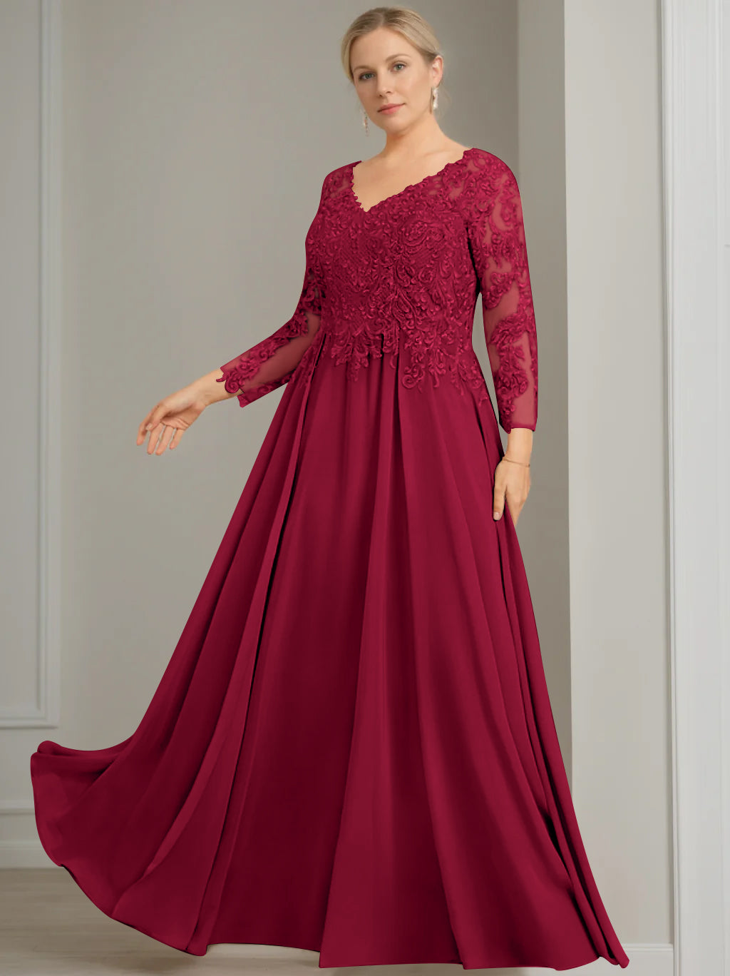 A Line Princess V Neck 3 4 Length Sleeves Floor Length Plus Size Mother Of The Bride Dresses With Sequins