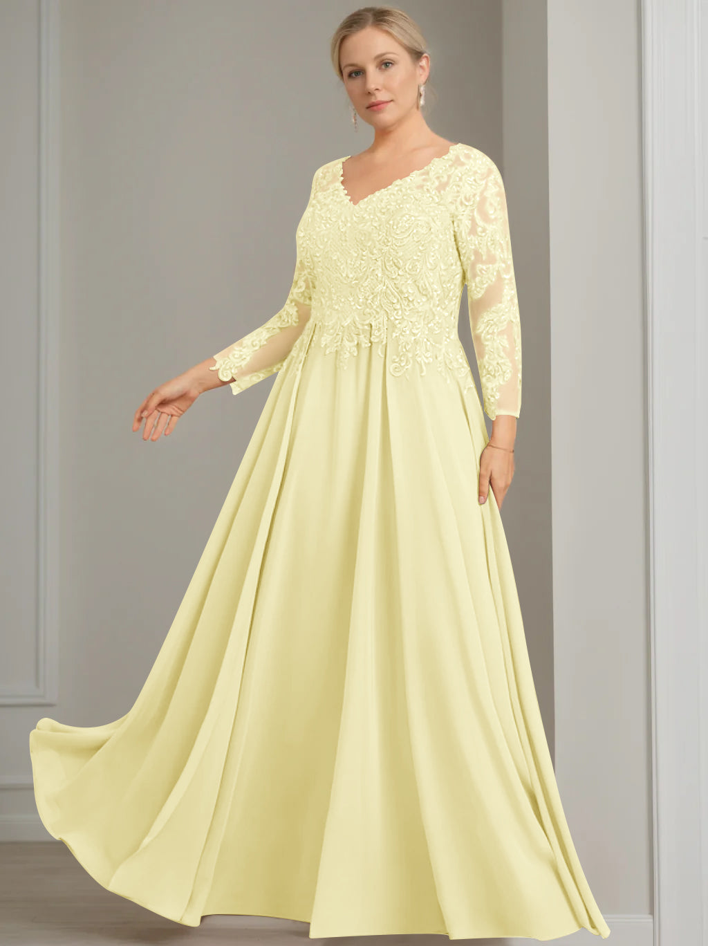 A Line Princess V Neck 3 4 Length Sleeves Floor Length Plus Size Mother Of The Bride Dresses With Sequins