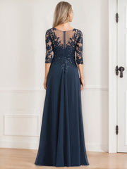 A Line Princess V Neck Half Sleeves Floor Length Mother Of The Bride Dresses With Sequins