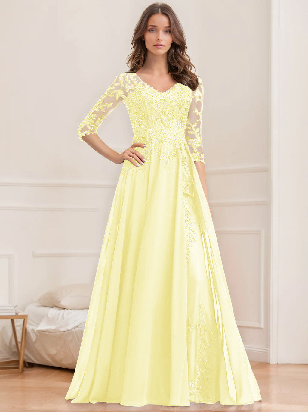 A Line Princess V Neck Half Sleeves Floor Length Mother Of The Bride Dresses With Sequins