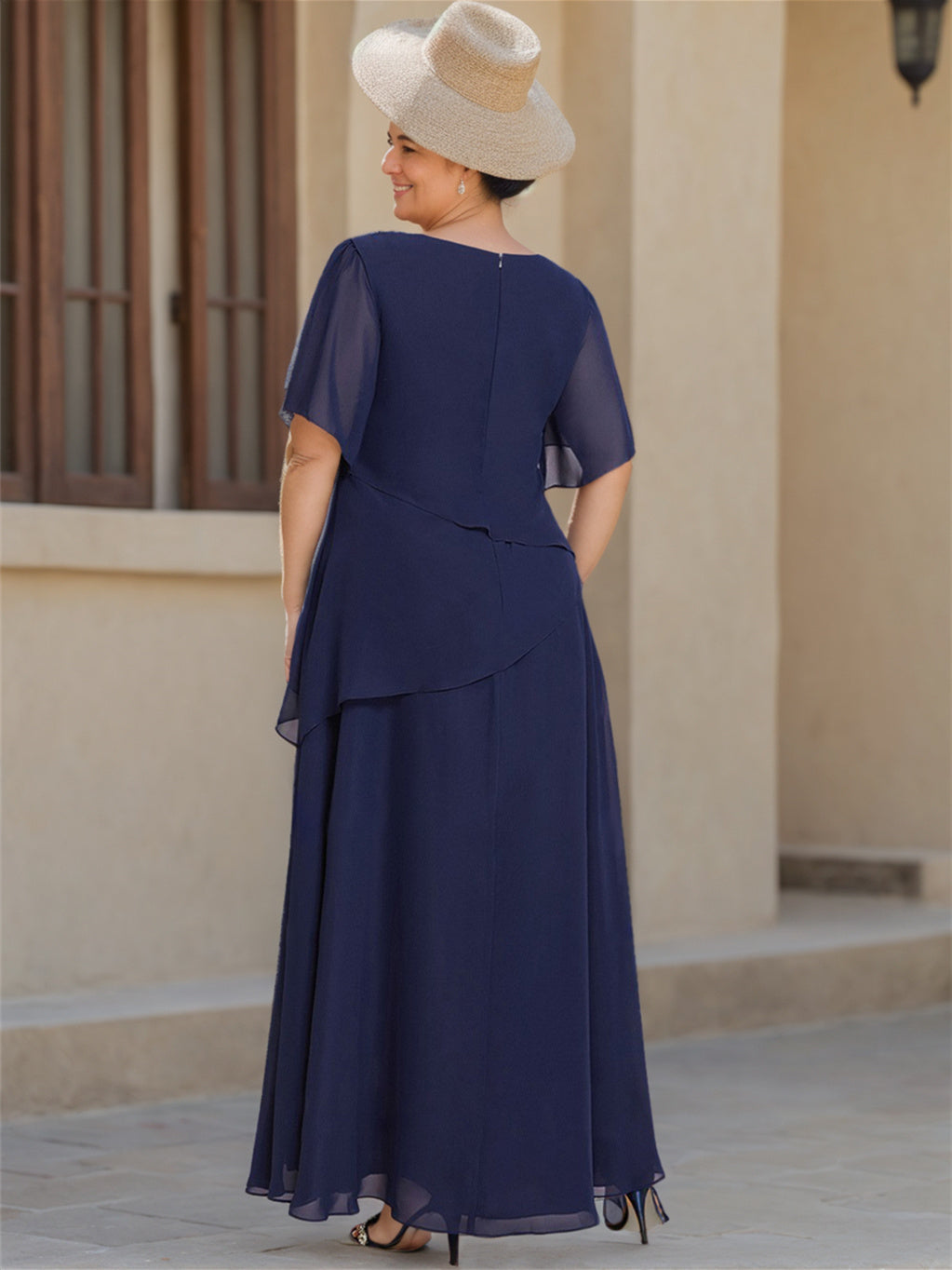 A Line Princess Chiffon Ankle Length 1 2 Sleeves Scoop Mother Of The Bride Dresses