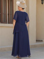 A Line Princess Chiffon Ankle Length 1 2 Sleeves Scoop Mother Of The Bride Dresses
