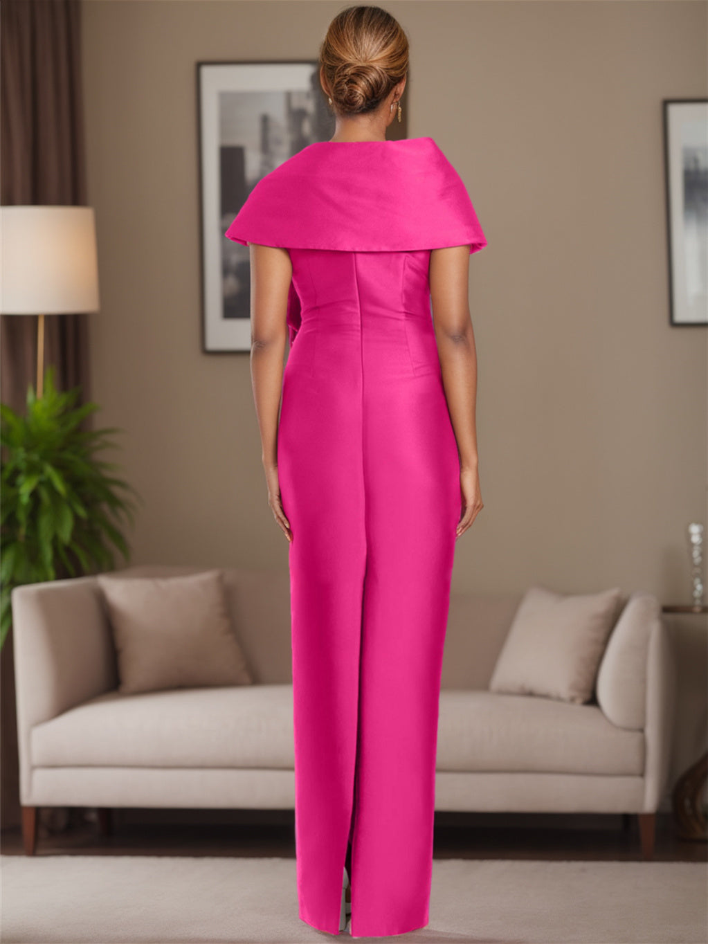 Sheath Column Satin Floor Length Sleeveless Asymmetrical Bow S Mother Of The Bride Dresses