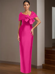 Sheath Column Satin Floor Length Sleeveless Asymmetrical Bow S Mother Of The Bride Dresses