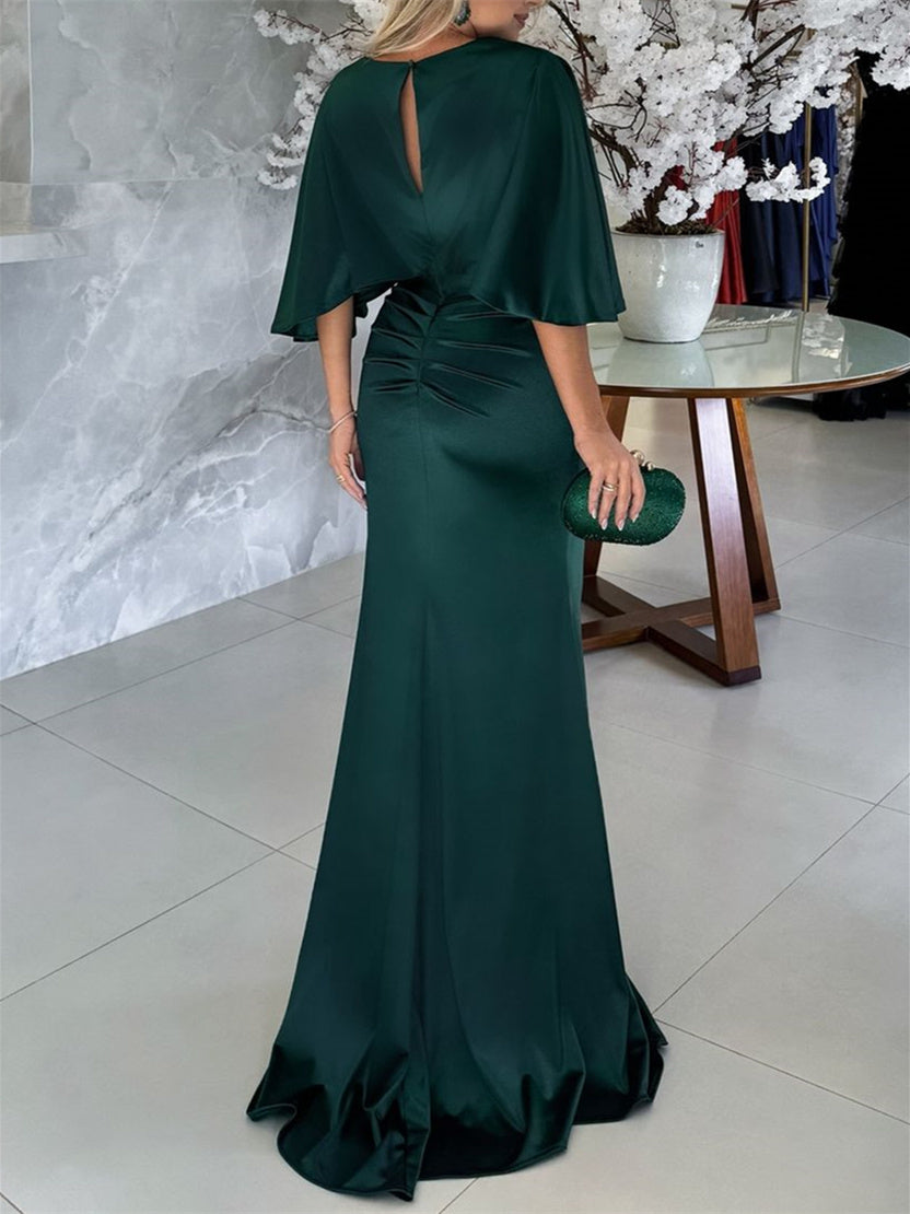 Sheath Column Scoop 1 2 Sleeves Floor Length Belt Mother Of The Bride Dresses