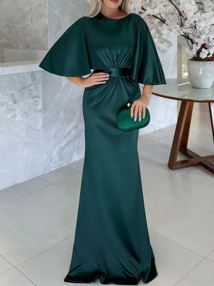 Sheath Column Scoop 1 2 Sleeves Floor Length Belt Mother Of The Bride Dresses