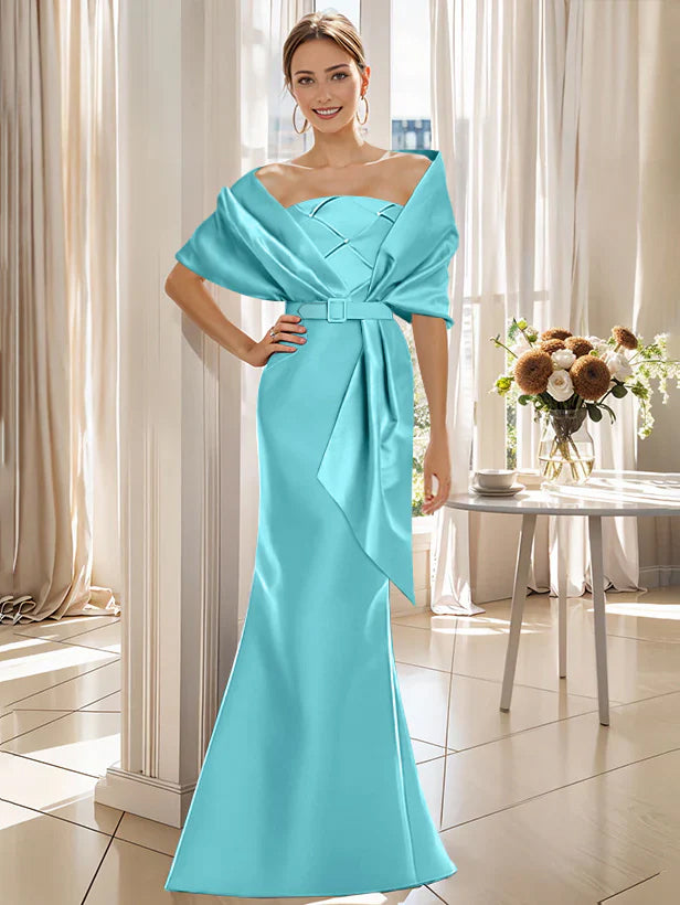 Trumpet 2 Pieces Floor Length Mother Of The Bride Groom Dresses With Wrap