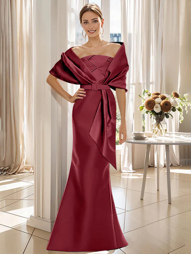 Trumpet 2 Pieces Floor Length Mother Of The Bride Groom Dresses With Wrap