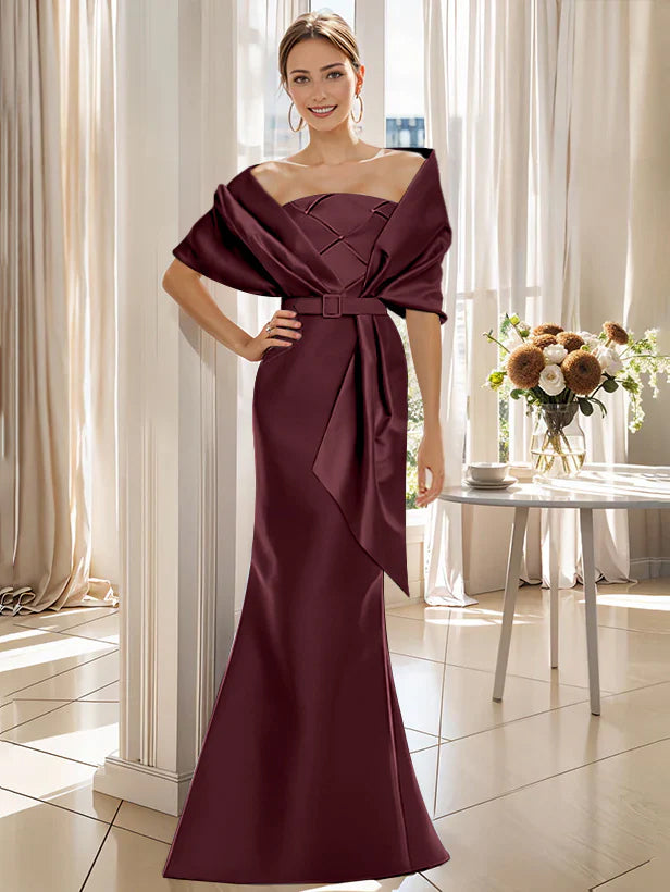 Trumpet 2 Pieces Floor Length Mother Of The Bride Groom Dresses With Wrap