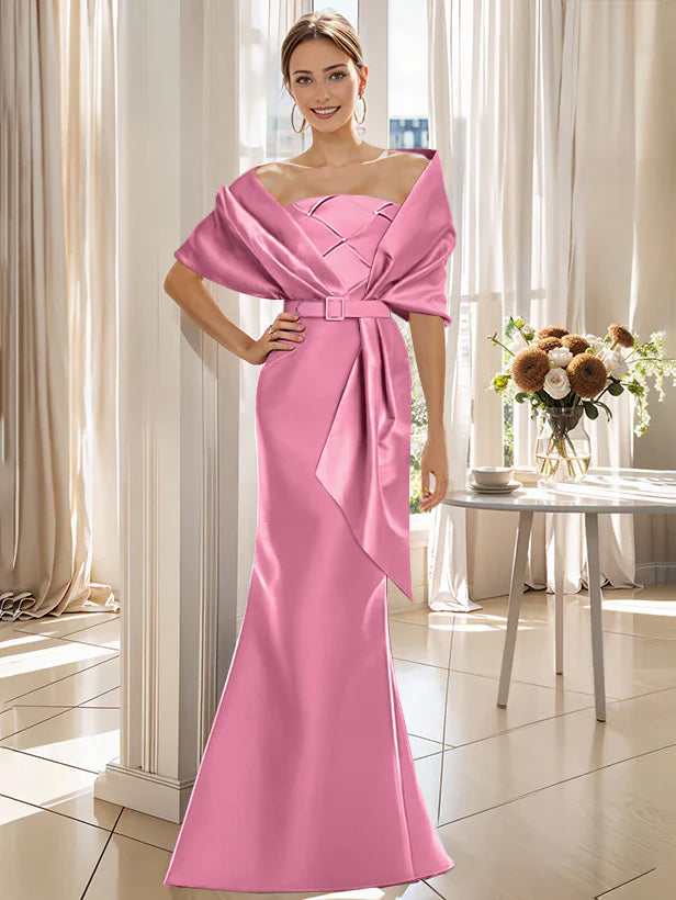 Trumpet 2 Pieces Floor Length Mother Of The Bride Groom Dresses With Wrap