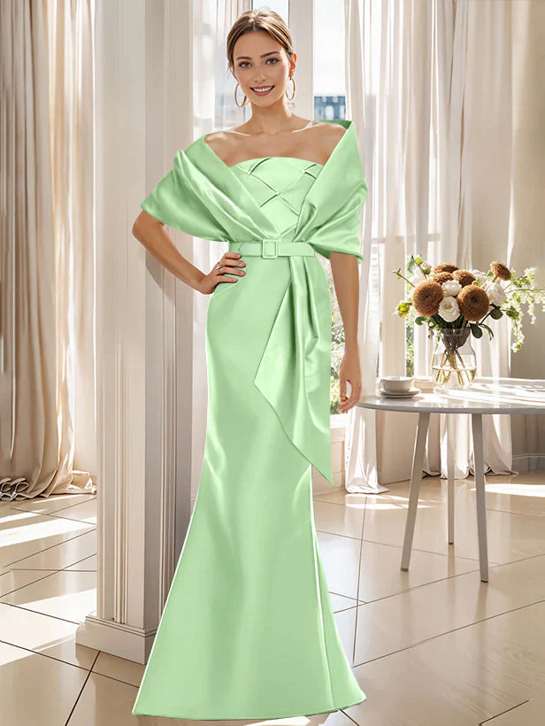 Trumpet 2 Pieces Floor Length Mother Of The Bride Groom Dresses With Wrap
