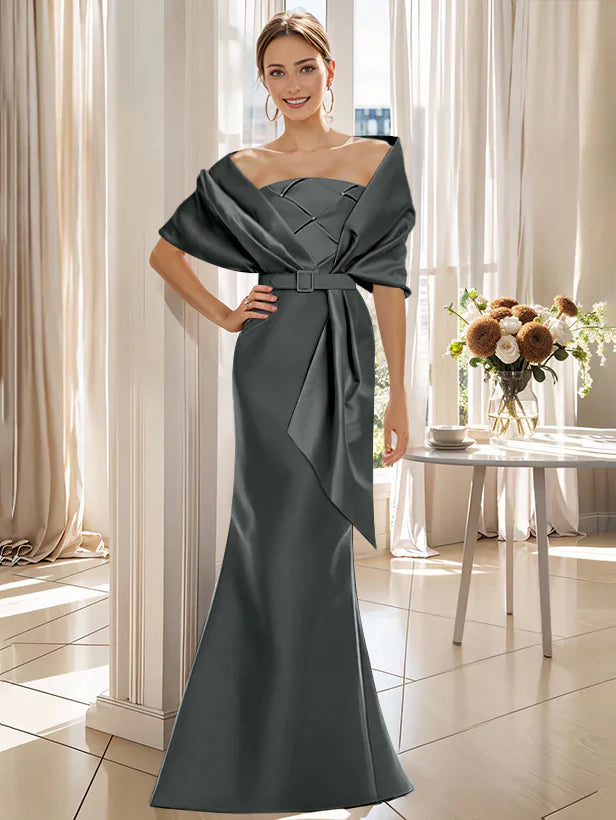 Trumpet 2 Pieces Floor Length Mother Of The Bride Groom Dresses With Wrap
