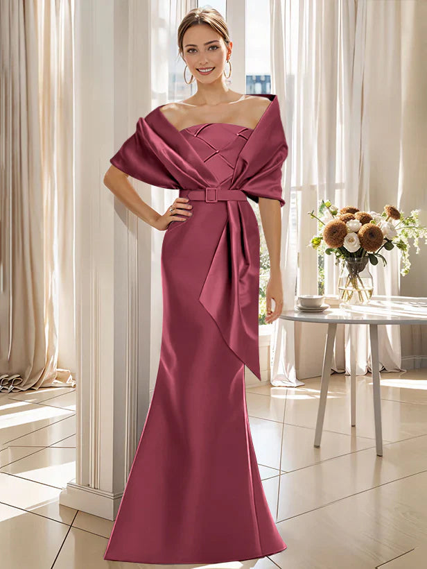 Trumpet 2 Pieces Floor Length Mother Of The Bride Groom Dresses With Wrap