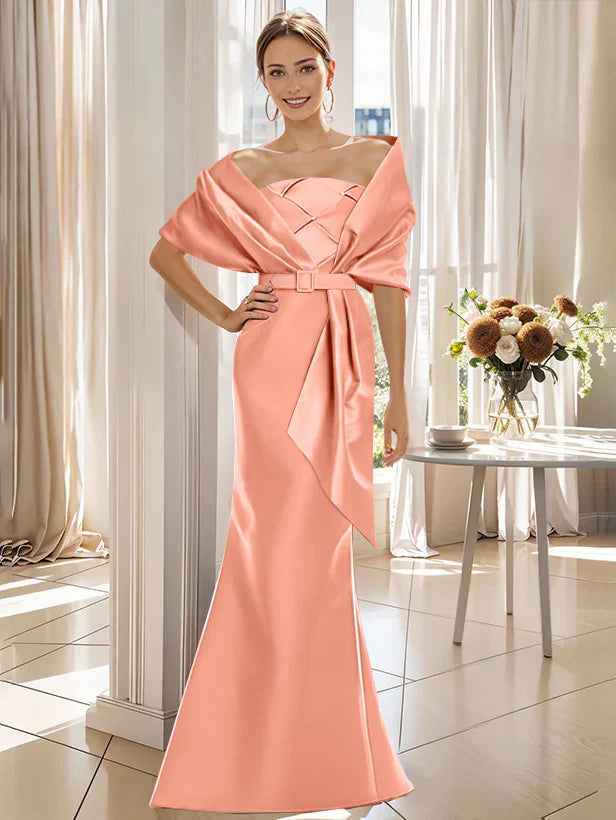 Trumpet 2 Pieces Floor Length Mother Of The Bride Groom Dresses With Wrap