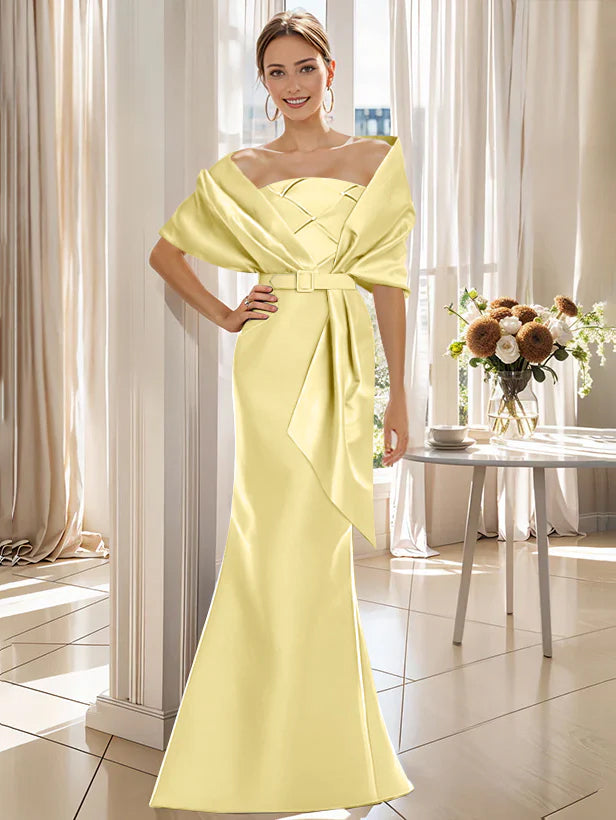 Trumpet 2 Pieces Floor Length Mother Of The Bride Groom Dresses With Wrap