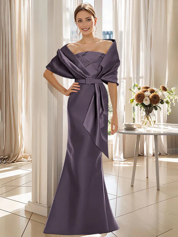 Trumpet 2 Pieces Floor Length Mother Of The Bride Groom Dresses With Wrap