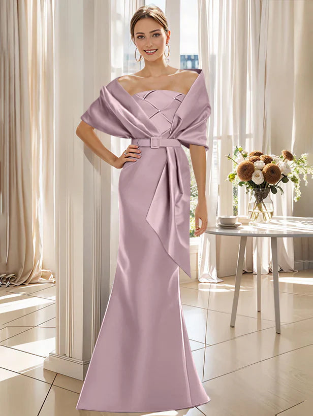 Trumpet 2 Pieces Floor Length Mother Of The Bride Groom Dresses With Wrap