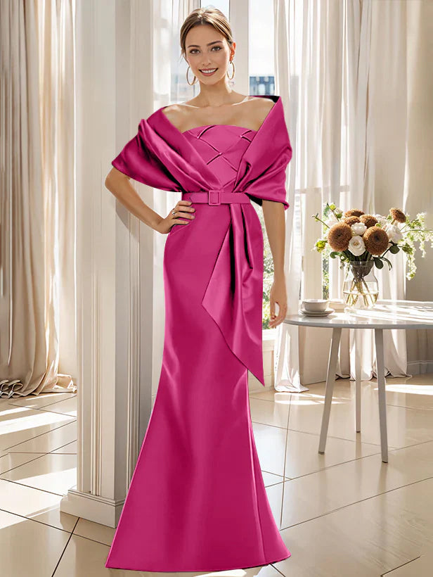 Trumpet 2 Pieces Floor Length Mother Of The Bride Groom Dresses With Wrap