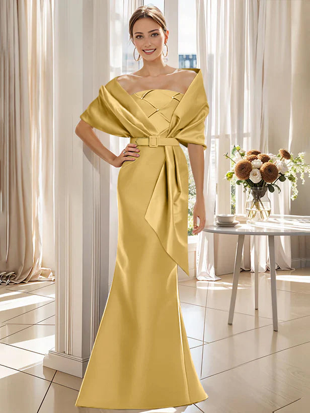 Trumpet 2 Pieces Floor Length Mother Of The Bride Groom Dresses With Wrap