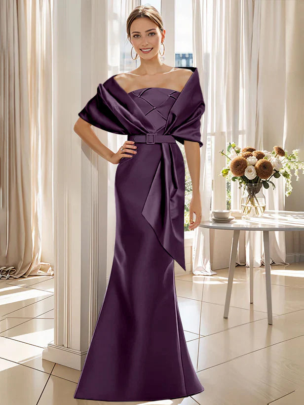 Trumpet 2 Pieces Floor Length Mother Of The Bride Groom Dresses With Wrap