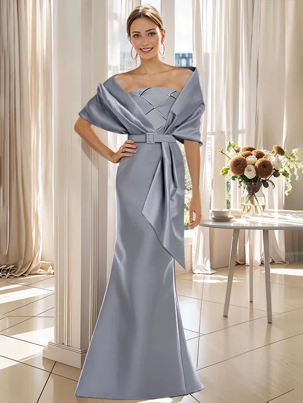 Trumpet 2 Pieces Floor Length Mother Of The Bride Groom Dresses With Wrap