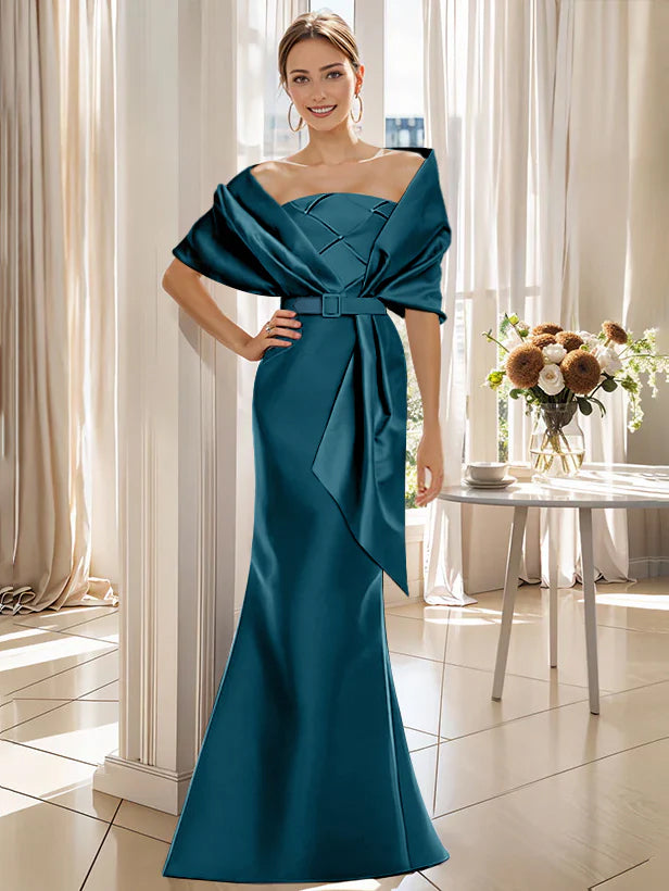 Trumpet 2 Pieces Floor Length Mother Of The Bride Groom Dresses With Wrap