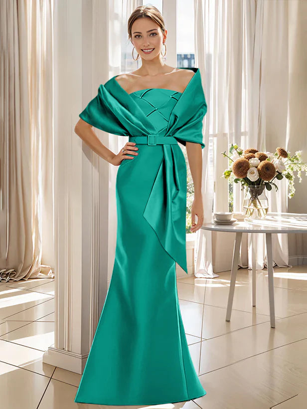 Trumpet 2 Pieces Floor Length Mother Of The Bride Groom Dresses With Wrap