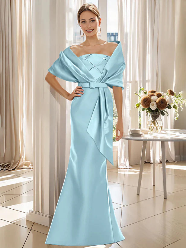 Trumpet 2 Pieces Floor Length Mother Of The Bride Groom Dresses With Wrap