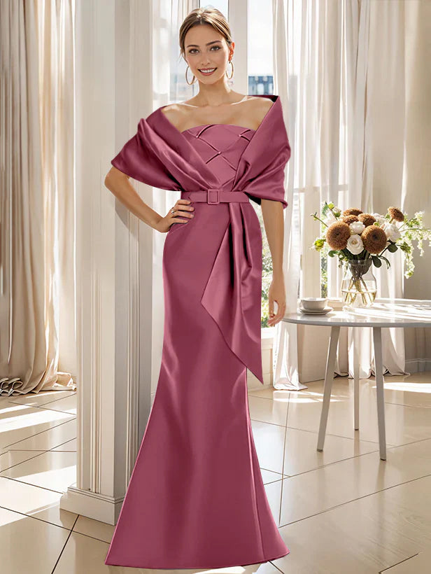 Trumpet 2 Pieces Floor Length Mother Of The Bride Groom Dresses With Wrap