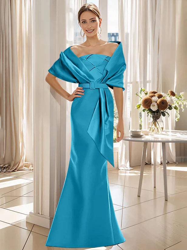 Trumpet 2 Pieces Floor Length Mother Of The Bride Groom Dresses With Wrap