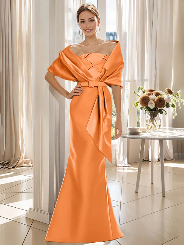 Trumpet 2 Pieces Floor Length Mother Of The Bride Groom Dresses With Wrap