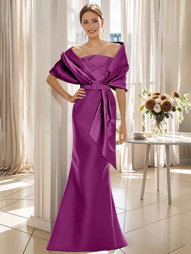 Trumpet 2 Pieces Floor Length Mother Of The Bride Groom Dresses With Wrap