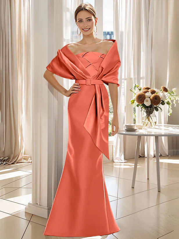 Trumpet 2 Pieces Floor Length Mother Of The Bride Groom Dresses With Wrap