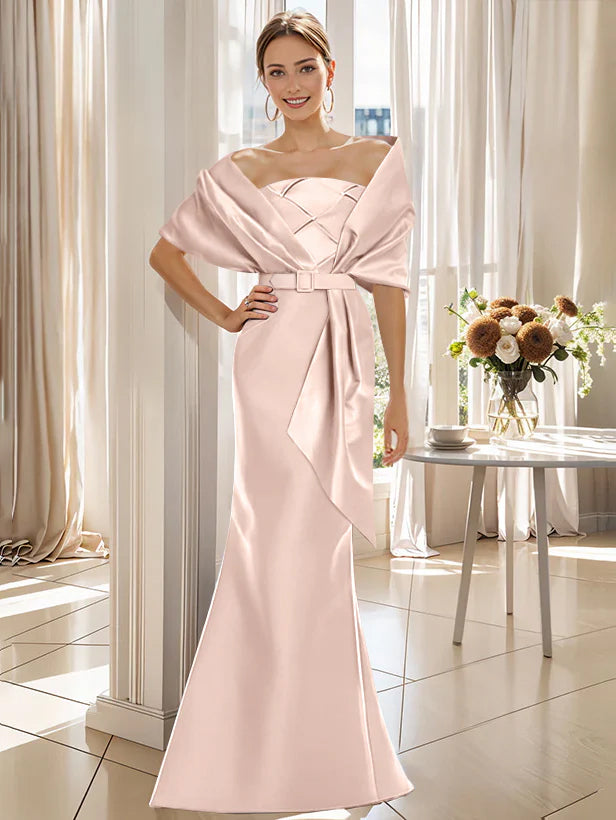 Trumpet 2 Pieces Floor Length Mother Of The Bride Groom Dresses With Wrap