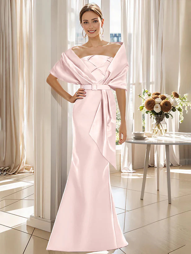 Trumpet 2 Pieces Floor Length Mother Of The Bride Groom Dresses With Wrap