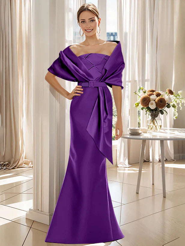 Trumpet 2 Pieces Floor Length Mother Of The Bride Groom Dresses With Wrap