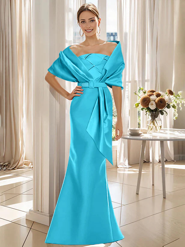 Trumpet 2 Pieces Floor Length Mother Of The Bride Groom Dresses With Wrap