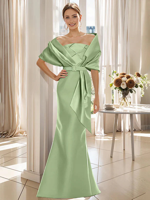 Trumpet 2 Pieces Floor Length Mother Of The Bride Groom Dresses With Wrap